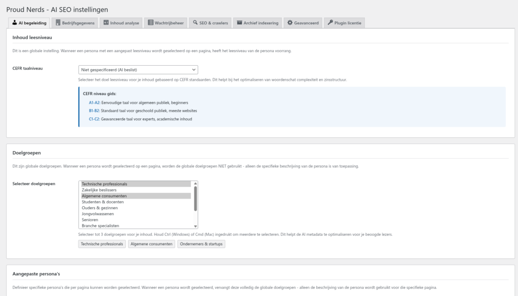 Instellingen AI Belegeiding