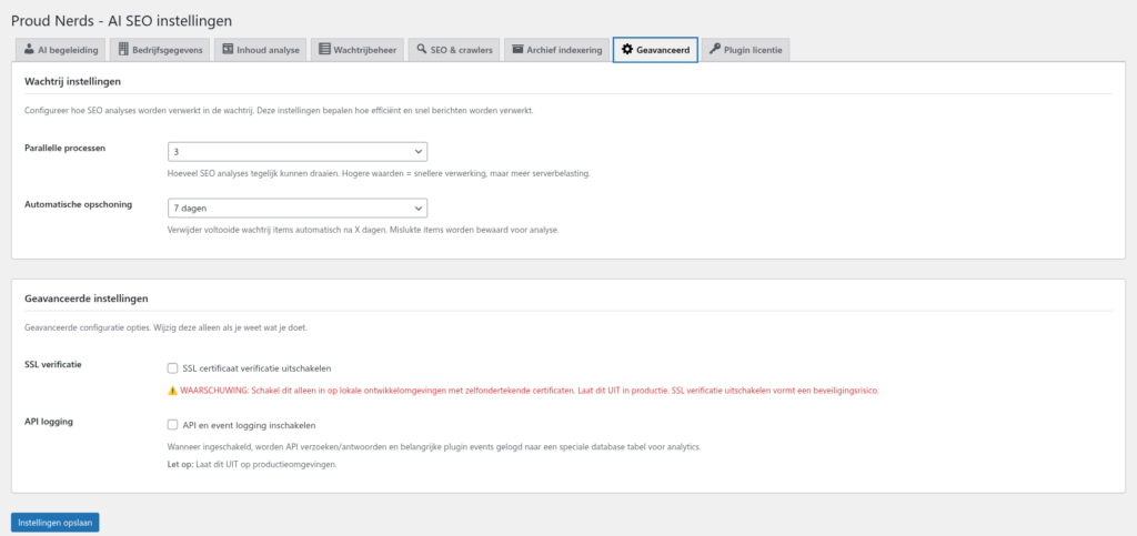 Geavanceerde instellingen